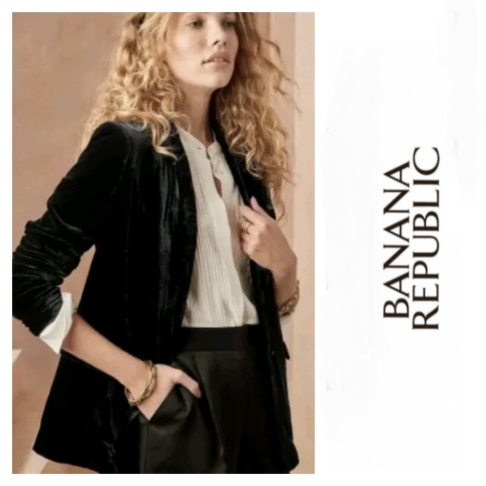 Banana Republic Black Single Breasted Velvet Blazer Jacket Size 4 Boyfriend